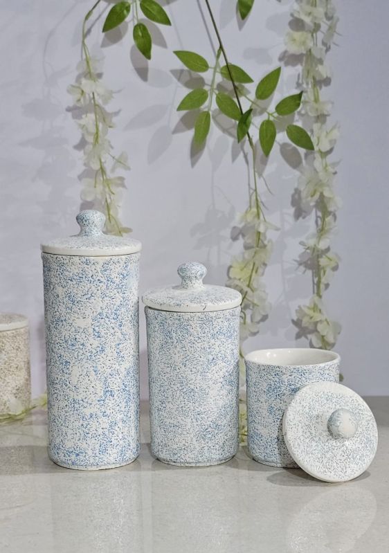3 Piece Sky Blue Printed Ceramic Jar Set