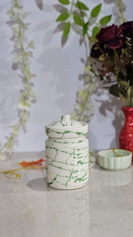 Printed Polished Green Textured Ceramic Jar, for Pickle, Storage, Feature : Fine Finishing, Leakage Proof