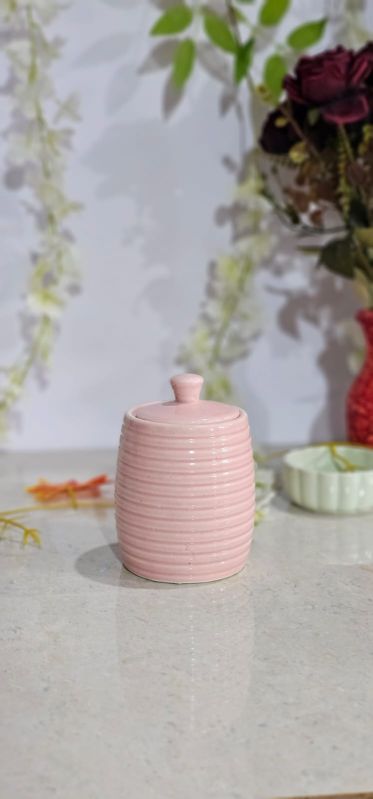 Ring Shaped Pink Ceramic Jar, for Storage, Feature : Fine Finishing, Leakage Proof, Unique Design