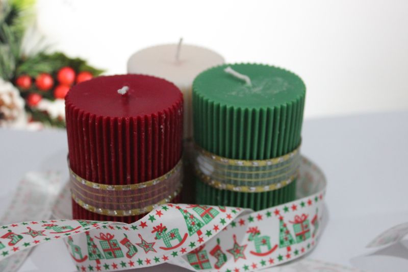 Polished Soywax striped pillar candles, for Party, Lighting, Decoration, Birthday, Technics : Handmade