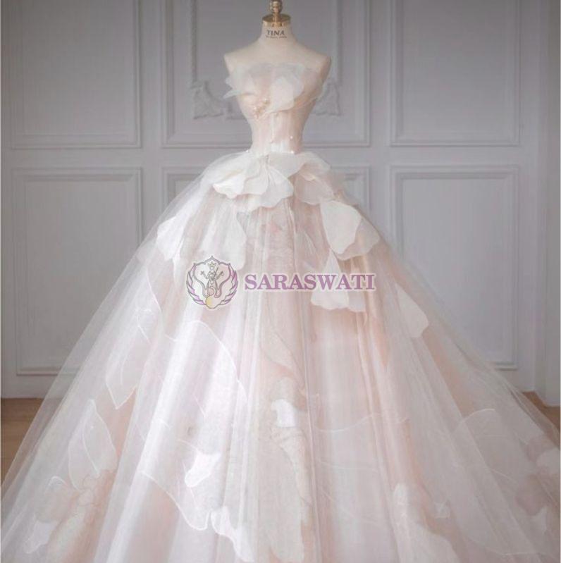 Saraswati Designer Wedding Net Gown, Size : L, M, XL, XXL