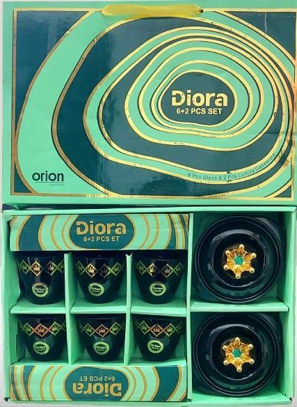 Black Orion Glassware Melamine Diora 6+2 Glass Set, Shape : Round