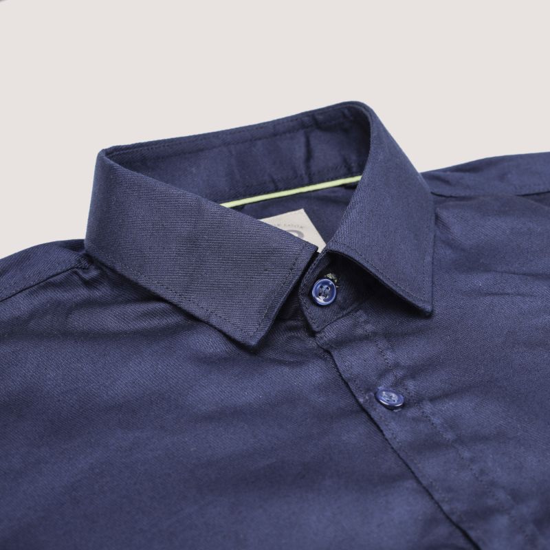 Mens Cotton Navy Blue Plain Shirt