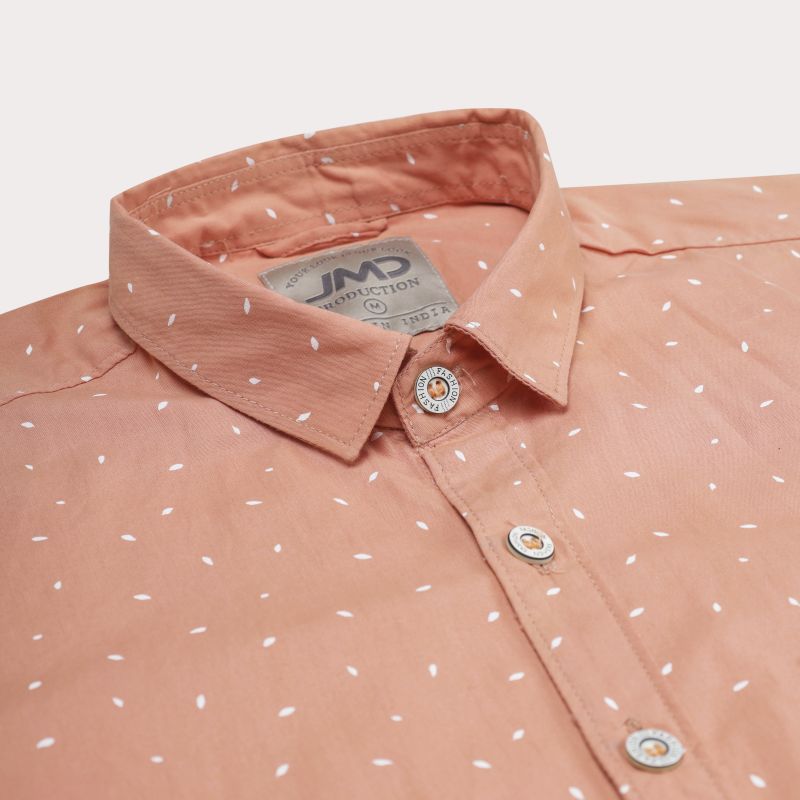 Mens Cotton Peach Dot Print Shirt