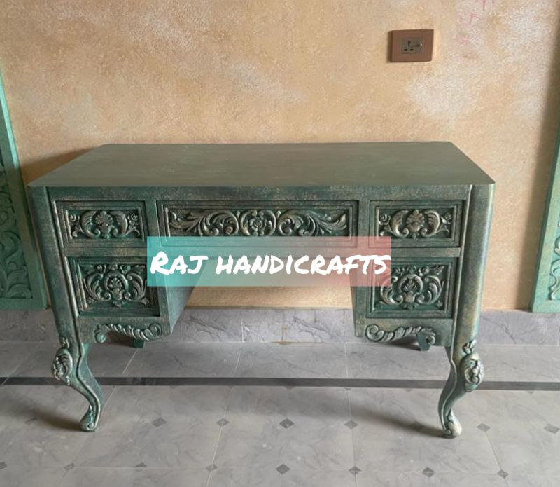 Rectangular Carved Wooden Console Table, Color : Green