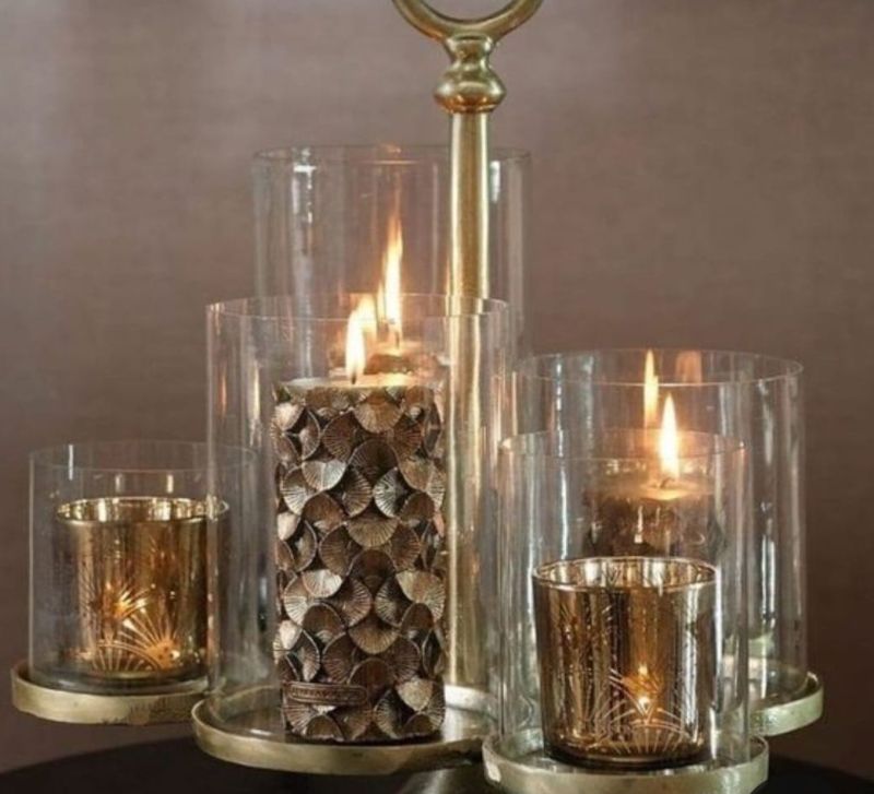 Round Plain Glass Candle Stand, for Decoration, Size : Standard