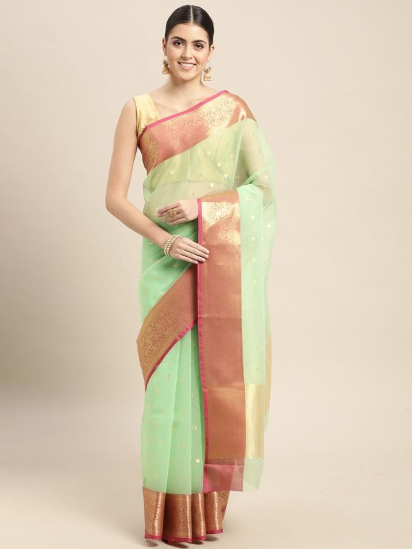 Jacquard Organza Cotton Unstitched Banarasi Sarees, Technics : Hand Made