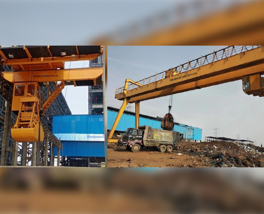 Yellow Electric Grab Cranes, for Industrial, Material Handling, Feature : Heavy Weight Lifting