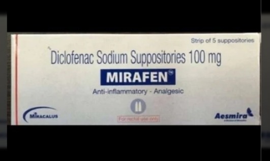 Mirafen Diclofenac Sodium 100mg Suppositories, Packaging Type : Box