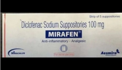 MIRAFEN 100 MG Diclofenac Sodium Suppositories, Packaging Type : Strip