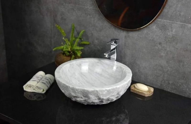 White Marble Round Table Top Wash Basin