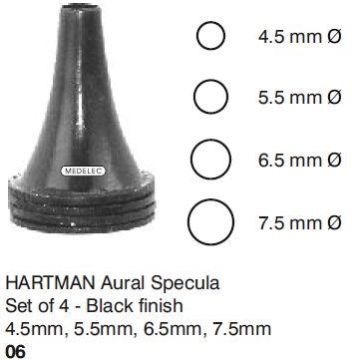 HARTMAN EAR SPECULUM BLACK FINISH SET OF 4