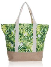 Printed Canvas and jute Beach Bag, Gender : Women