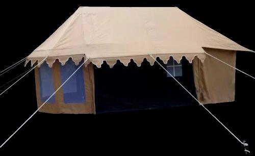 Beige/ White RIB STOP CANVAS + PVC Swiss Cottage Tent, for Resorts, Size : 12 X 24 FT