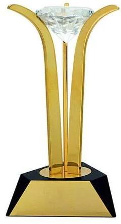 Metal wood Plain Diamond Trophy, Color : Golden