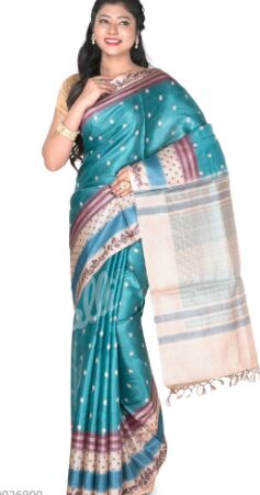 Blue Bhagalpuri Tussar Silk Saree