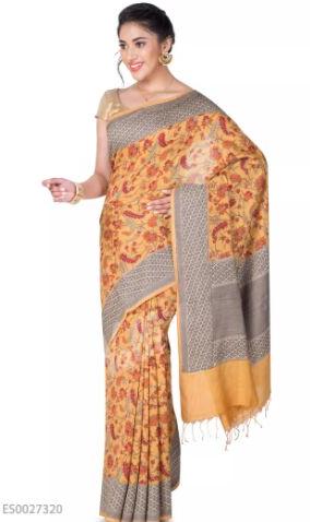 Mustard Bhagalpuri Tussar Silk Saree