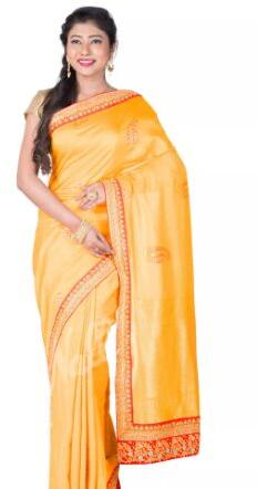 Yellow Banaras Silk Saree, Pattern : Zari Thread Butta