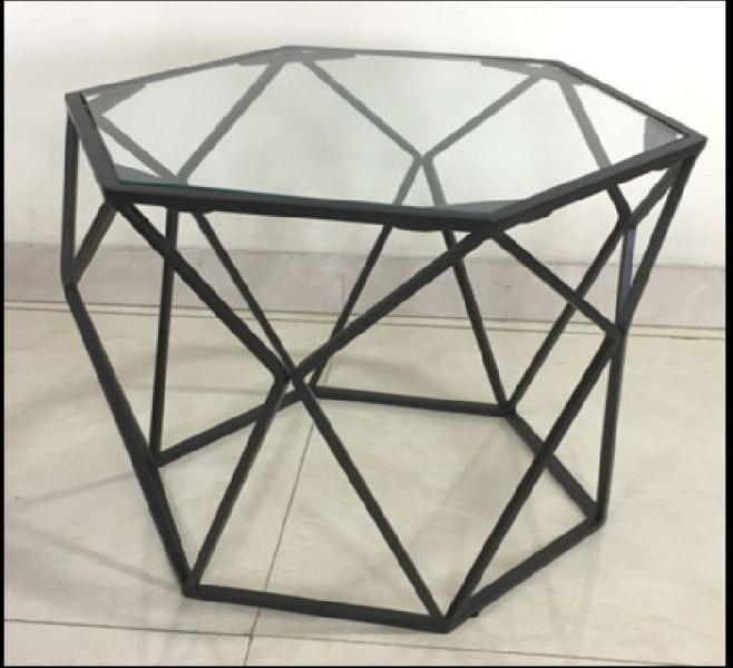 Metal and Glass Side Table For Drawing Room