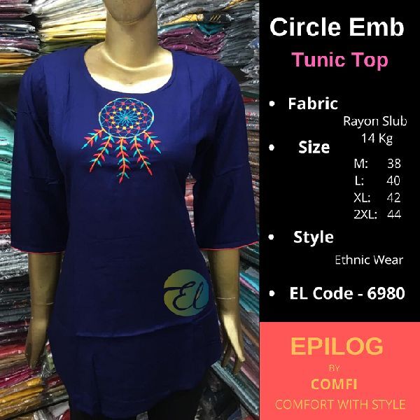 EPILOG Circle Embroidery Tunic Top, Size : XL, XXL