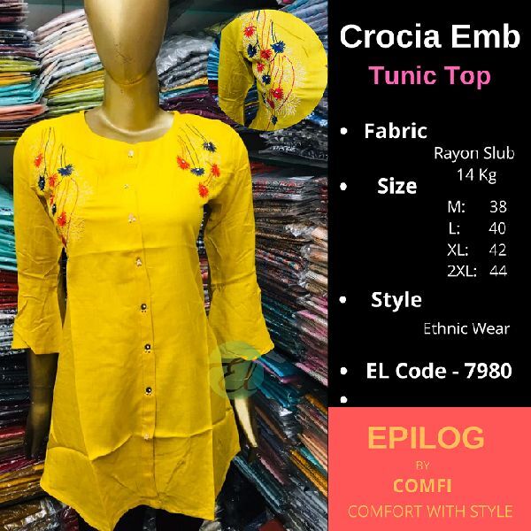 EPILOG Crocia Embroidery Tunic Top, Size : XL, XXL