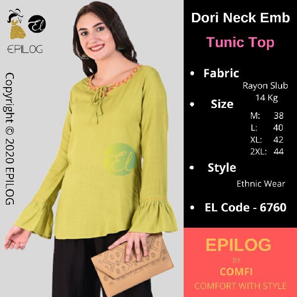 EPILOG Dori Neck Embroidery Tunic Top, Size : XL, XXL