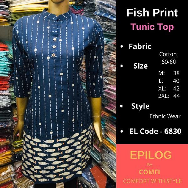 EPILOG Fish Print Tunic Top, Size : M, XL, XXL