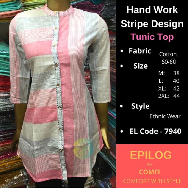 EPILOG Handwork Stripe Design Tunic Top, Size : M, XL, XXL