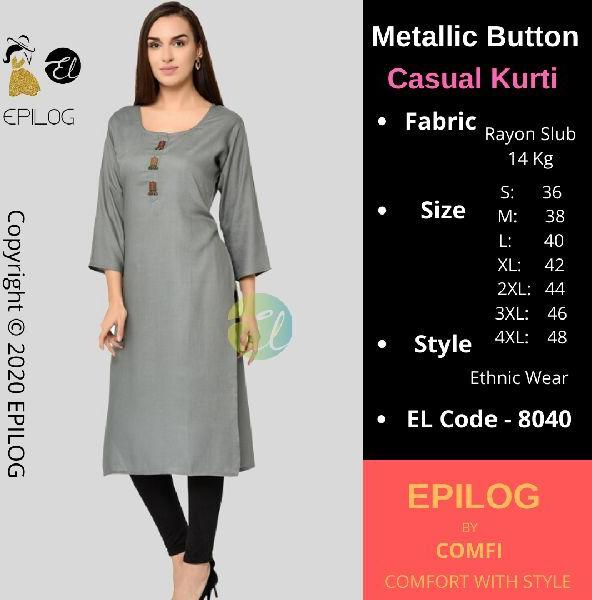 EPILOG Metallic Button Casual Kurti, Size : S-4XL