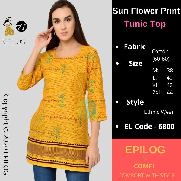EPILOG Sun Flower Print Tunic Top, Size : M, XL, XXL