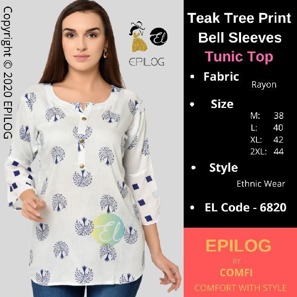 EPILOG Teak Tree Print Bell Sleeves Tunic Top