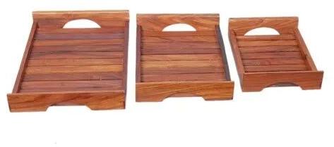 National Handicrafts Brown Wooden Tray Set