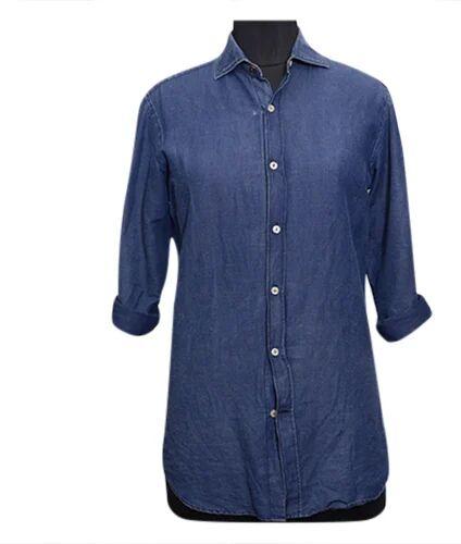 Blue Mens Denim Shirt, for Superb navy color, Simple cuffs, Soft textured fabric, Size : Medium