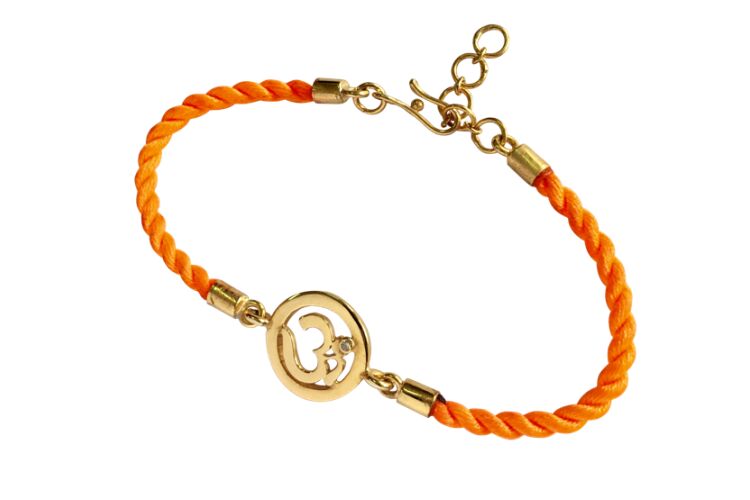 OM Bracelet On Nylon Thread With Gold Plated Adjustable Silver Lock For Girls
