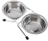 Rounded Stainless Steel Double Diner Pet Bowls, for Dogs, Feature : Eco-Friendly, Stocked