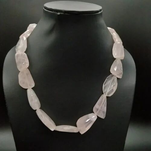 Silk Thread (Base) Rose Quartz Necklace, Color : Pink