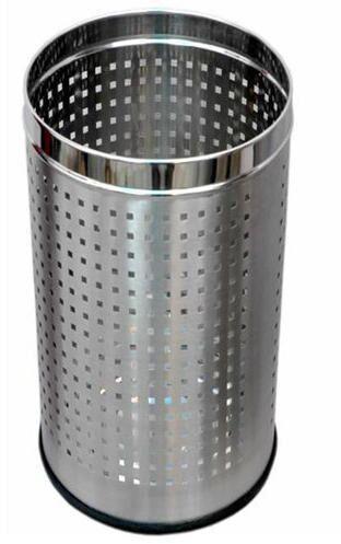Cylindrical Stainless Steel Dustbin, Color : Silver