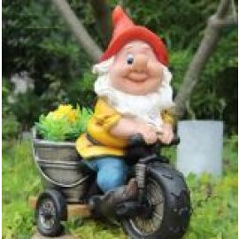 dwarf riding bike planter