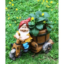 Gnome riding Bike with Flower Pot Planter