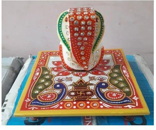 Painted Marble Ganesh Chowki, Color : White