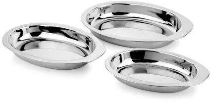 Oval Shape Stainless Steel ss Serving Bowl, for Home, Restaurant, Hotel, Color : Silver