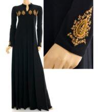 Embroidered Golden Paisley Sleeves Abaya, Gender : Women