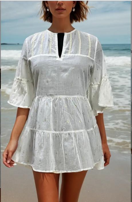 Regular Collar Plain ladies cotton dress/beach dress, Packaging Type : Poly Bag