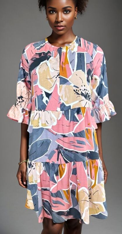 Collar Neck Rayon Printed Velvet Dress, Size : M, XL, XXL, XXXL