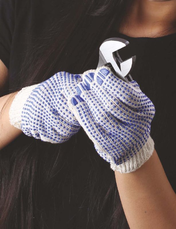 Cotton Knitted Dotted Gloves, Size : M/L/XL