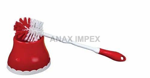 Round Toilet Brush With Container, Bristle Material : PVC