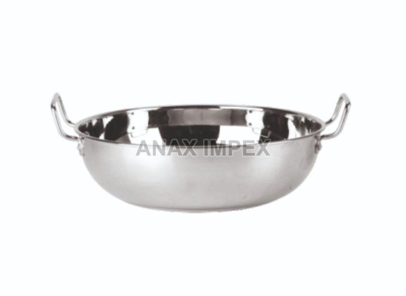 Silver Stainless Steel Kadai, for Cooking Use, Capacity : 0-5L