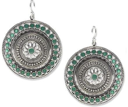 Oxidised Silver Earring with Studded Green Onyx