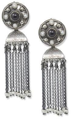 Oxidised Silver Pearl Drop Tassel Earring
