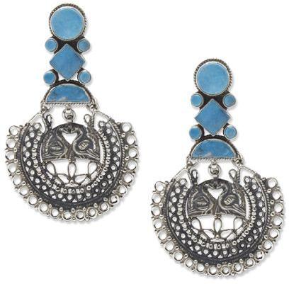 Oxidised Silver Turquoise Chand Earring